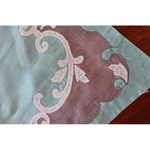 Vintage Set 6 Green Madeira Linen Placemats Napkins Organdy Embroidery